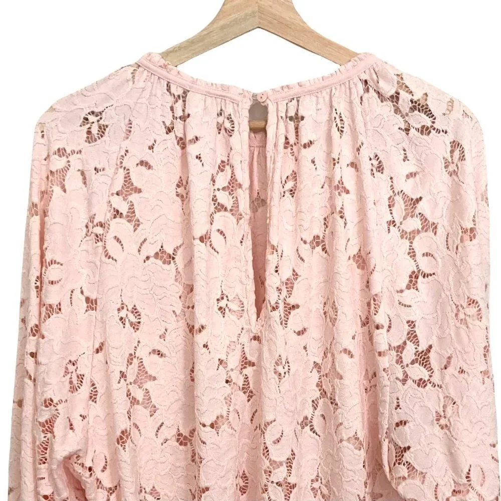 FREE PEOPLE Olivia Lace Top w/Dolman Balloon Poet Sleeves Pink Blush